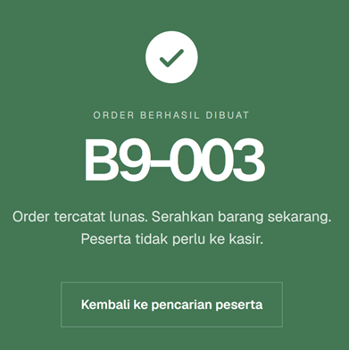 Layar order berhasil dibuat dan tercatat lunas